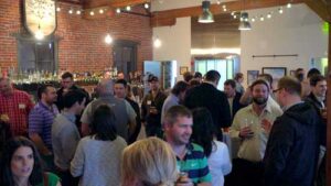 crowd of people in a pub