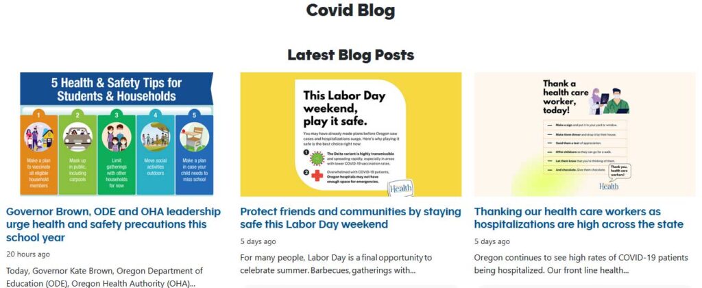 screenshot of blog entries