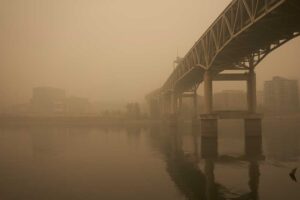 bridge in Portland in smoke