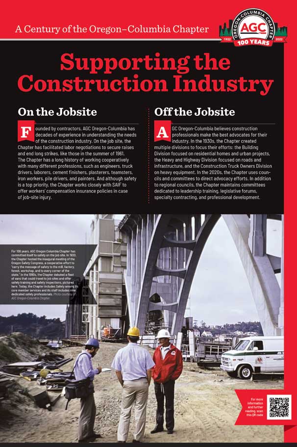 three men standing under a bridge that's under construction