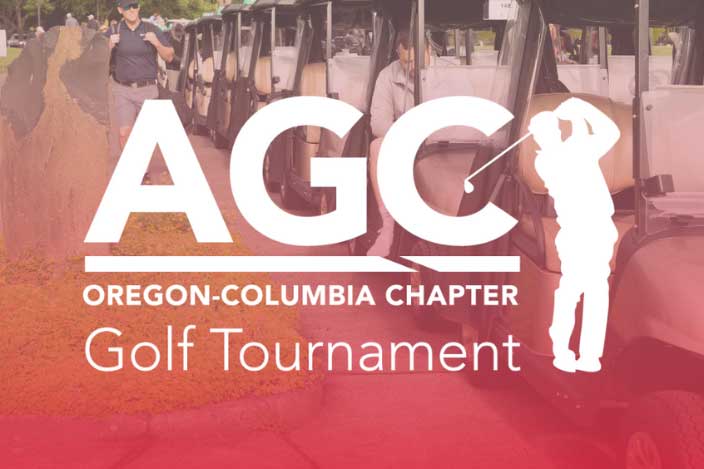 logo with man swinging a golf club and golf carts