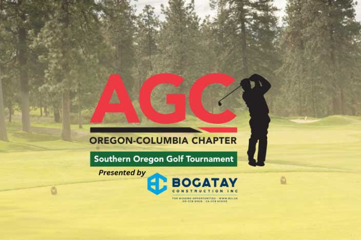logo with man swinging a golf club with trees behind