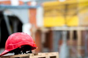hard hat sitting on pallet
